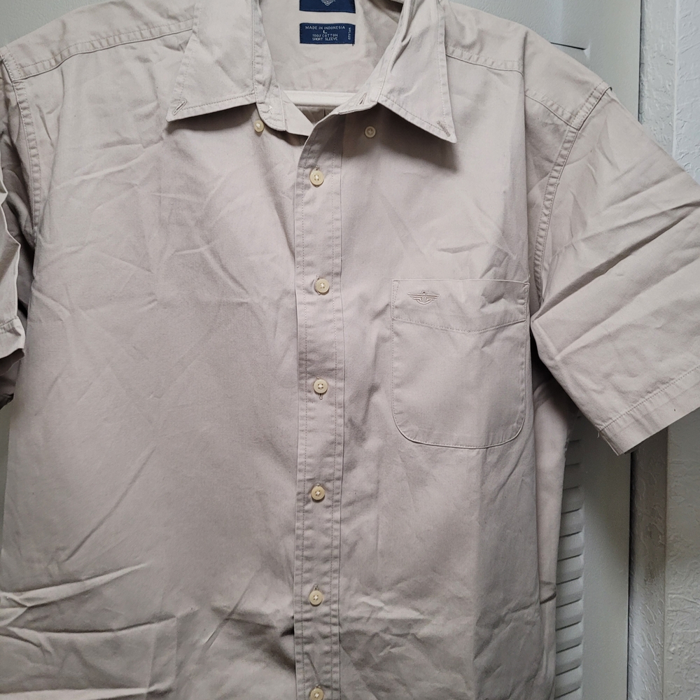 Dockers Men's 100% Cotton Tan Casual Button Down Shirt Large